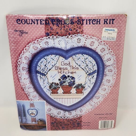 New Berlin Counted Cross Stitch Kit God Bless This Kitchen Heart Craft Sealed - Picture 2 of 4
